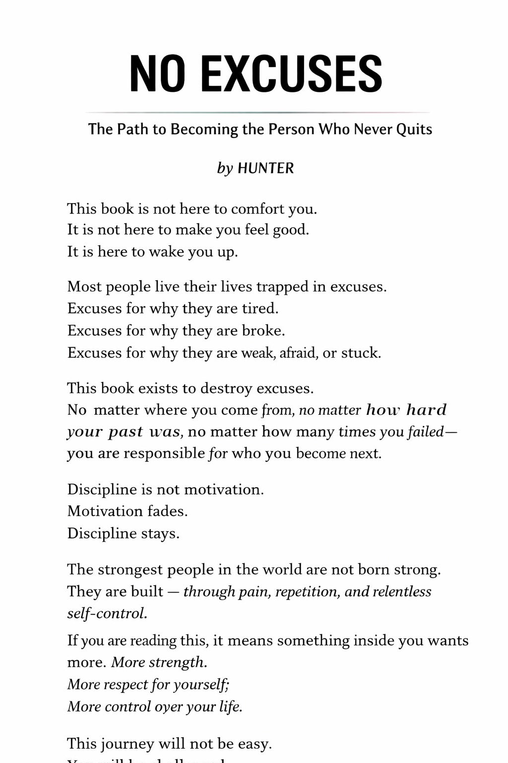 No Excuses: The Path to Becoming the Person Who Never Quits