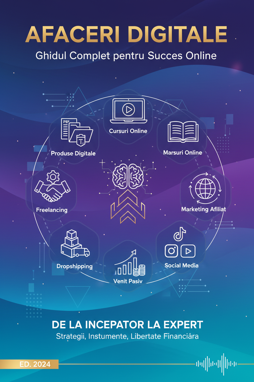 Descoperă tot ce trebuie să știi pentru a începe propria afacere digitală și fizică online!&nbsp;

Acest ghid complet include:
✔ Produse digitale: PDF, template-uri, cursuri online, AI prompts
✔ Freelancing digital: cum să vinzi servicii online și să câștigi bani rapid
✔ Affiliate Marketing: promovare produse și câștig comision
✔ Social Media &amp; AI: cum să monetizezi TikTok, Instagram și YouTube
✔ Produse fizice &amp; Dropshipping: cum să vinzi fără stoc propriu
✔ Afaceri pasive și branding personal / pe
